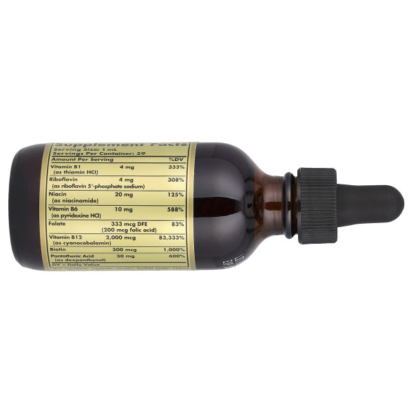 Вітамін В12, Vitamin B-12, Solgar, з В-комплексом, рідкий, сублінгвальний, 2000 мкг, 59 мл
