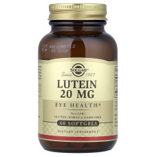 Лютеїн, Solgar Lutein, 20 мг, 60 гелевих капсул