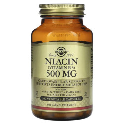 Ниацин (витамин B3) 500 мг, Solgar Niacin (Vitamin B3), 100 вегетарианских капсул