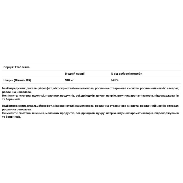 Вітамін В3 (ніацин), Niacin (Vitamin B3), Solgar, 100 мг, 100 таблеток