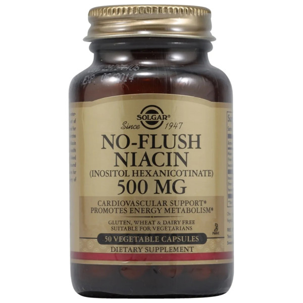 Ніацин, No-Flush Niacin, Solgar, не викликаючий почервоніння, 500 мг, 50 вегетаріанських капсул