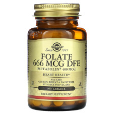 Фолат 666 мкг ДФЕ, Solgar Фолат, 100 таблеток
