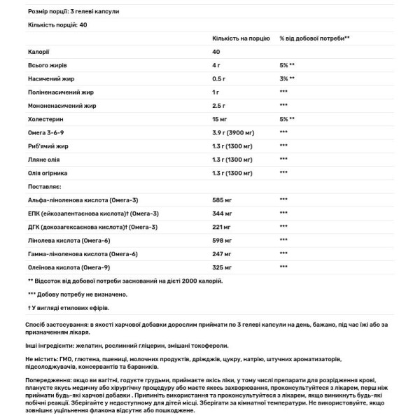 Омега 3-6-9, Omega 3-6-9, Solgar, 1300 мг, 120 гелевих капсул