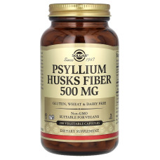 Подорожник, Solgar Psyllium Husks Fiber, 500 мг, 200 вегетаріанських капсул