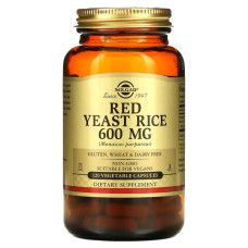 Червоний дріжджовий рис 600 мг, Solgar Red Yeast Rice, 120 вегетаріанських капсул