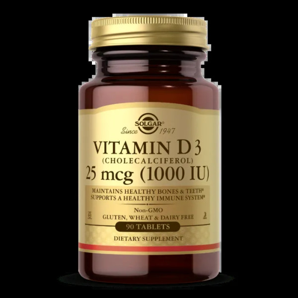 Вітамін D3 (холекальциферол), Vitamin D3, Solgar, 25 мкг (1000 МО), 90 таблеток
