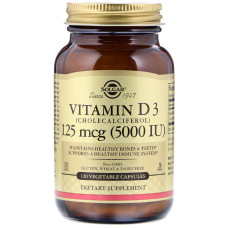 Витамин D3 125 мкг (5000 МЕ), Vitamin D3 Cholecalciferol Solgar, 120 вегетарианских капсул