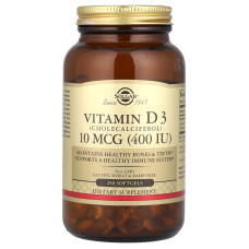 Вітамін D3, Solgar Vitamin D3, 10 мкг (400 МО), 250 гелевих капсул