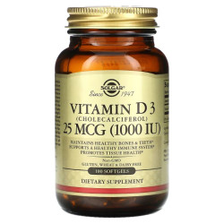 Вітамін D3 25 мкг (1000 МО), Solgar Vitamin D3, 100 гелевих капсул
