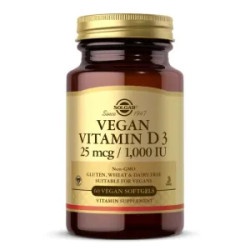 Вітамін D3 25 мкг, Vegan Vitamin D3 Solgar, веганські, 60 гелевих капсул