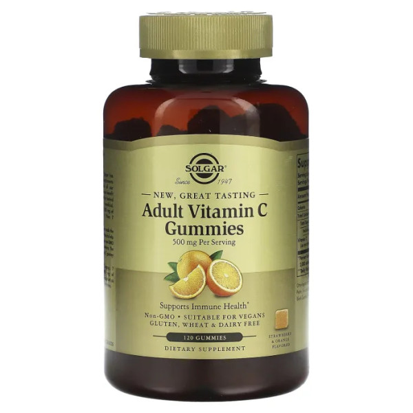 Вітамін С для дорослих, Adult Vitamin C Gummies, Solgar, полуниця та апельсин, 125 мг, 120 жувальних цукерок