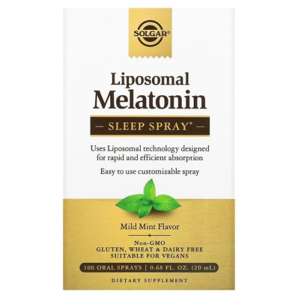 Мелатонін, Liposoman Melatonin, Solgar, ліпосомальний, спрей для сну, м'яка м'ята, 100 пероральних спреїв, 20 мл