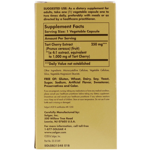 Екстракт дикої вишні (Tart Cherry), Solgar, 1000 мг, 90 вегетаріанських капсул