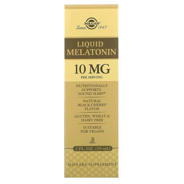 Мелатонін, Melatonin, Solgar, рідкий, смак чорної вишні, 10 мг, 59 мл