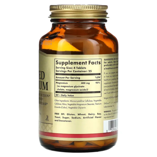 Магний хелат, Chelated Magnesium, Solgar, 100 таблеток