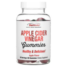 Яблучний оцет жувальний, Apple Cider Vinegar Gummies DietWorks, смак яблуко, 60 вегетаріанських жувальних цукерок