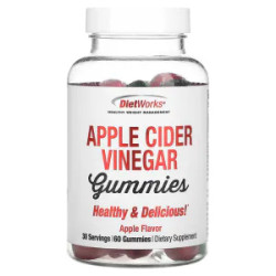 Яблучний оцет жувальний, Apple Cider Vinegar Gummies DietWorks, смак яблуко, 60 вегетаріанських жувальних цукерок