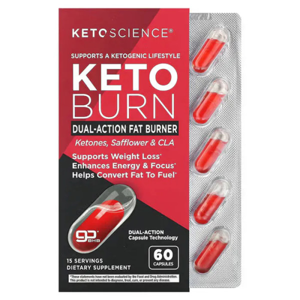Жироспалювач подвійної дії, Keto Burn, Dual-Action Fat Burner, Keto Science, 60 капсул