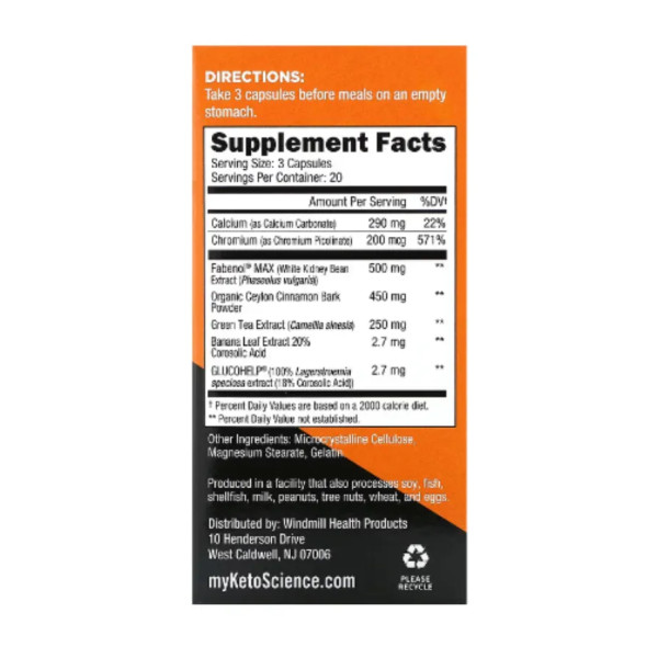 Контроль рівня вуглеводів з фабенолом, Keto Carb Cheater, Keto Science, 60 капсул