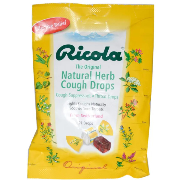 Льодяники від кашлю і болю в горлі (трав'яні), Herb Cough Drops, Ricola, 21 шт