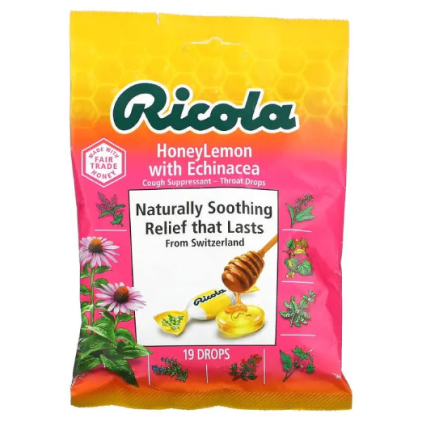 Льодяники від кашлю і болю в горлі з ехінацеєю, Cough Suppressant, Ricola, 19 шт