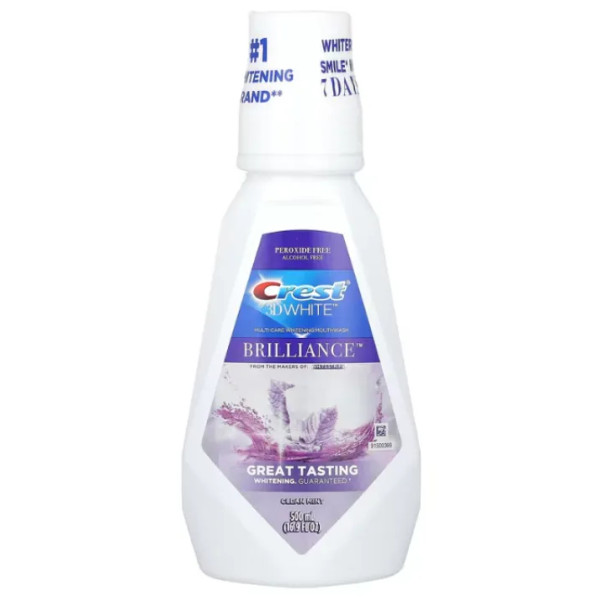 Ополіскувач для ротової порожнини, відбілюючий, 3D White, Brilliance Whitening Mouthwash, Crest, без спирту, смак чистої м'яти, 500 мл