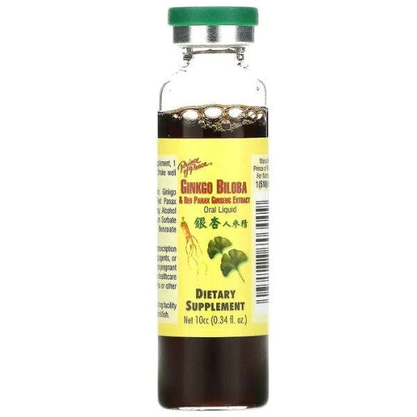 Екстракт гінкго білоба і червоного женьшеню, Ginkgo Biloba, Prince of Peace, 30 пляшечок по 10 мл в кожній