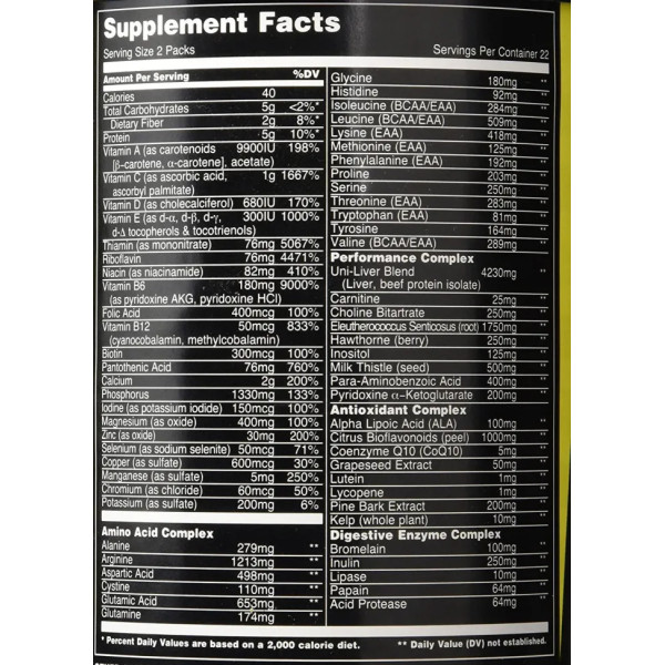 Додаткова формула для спортсменів, Animal Pak, Universal Nutrition, оригінальна упаковка, 44 пакети