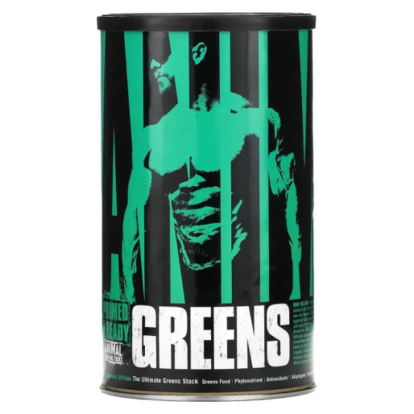 Суміш зелених рослин та суперфудів, спортивна добавка, Intense Greens Formula, Universal Nutrition, Animal Greens, 30 упаковок