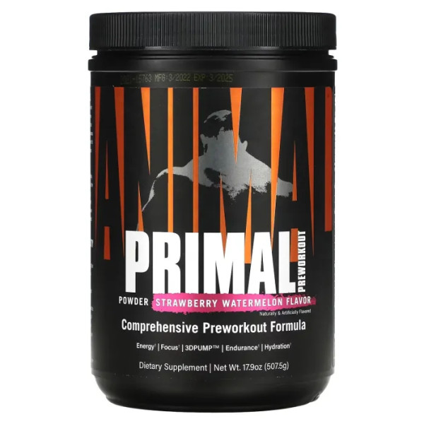 Передтренувальний комплекс, Primal Powder Preworkout, Universal Nutrition, полуниця та кавун, 507.5 г