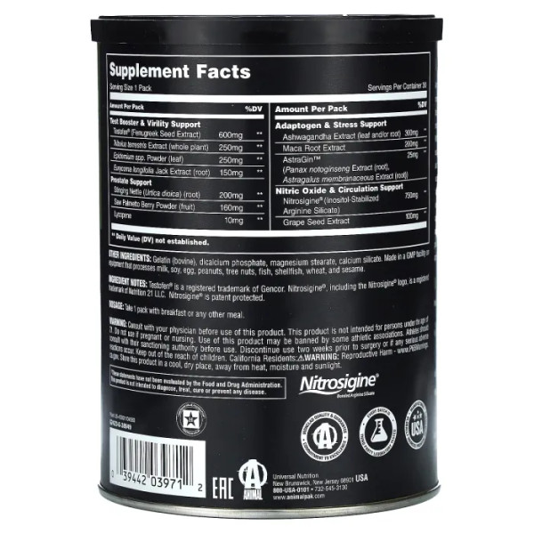 Комплекс для чоловіків, тестостерон, сила, м'язи та витримка, TNT+, Universal Nutrition, 30 упаковок