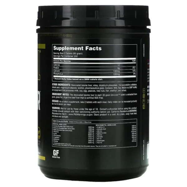 Сушена яловича печінка, (Uni-Liver Desiccated Liver), Universal Nutrition, 500 таблеток