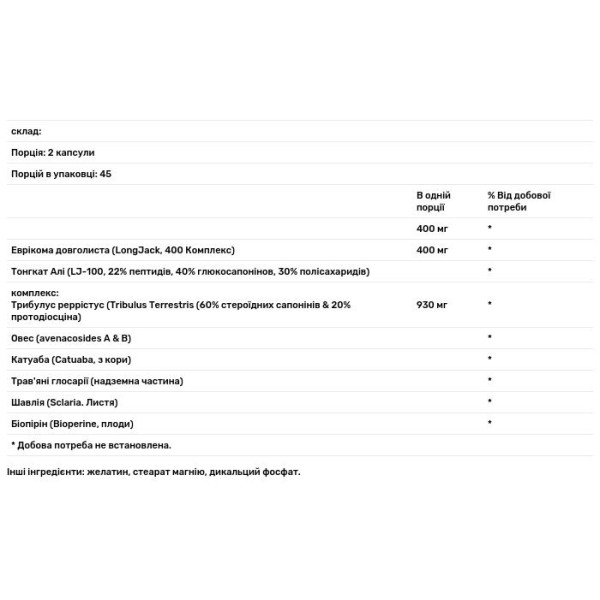 Формула доповнення для спортсменів, (N1-T, Natural Testosterone), Universal Nutrition, 90 капсул