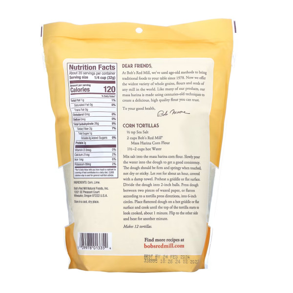 Борошно кукурудзяне, Masa Harina, Golden Corn Flour, Bob's Red Mill, золотиста, 624 г