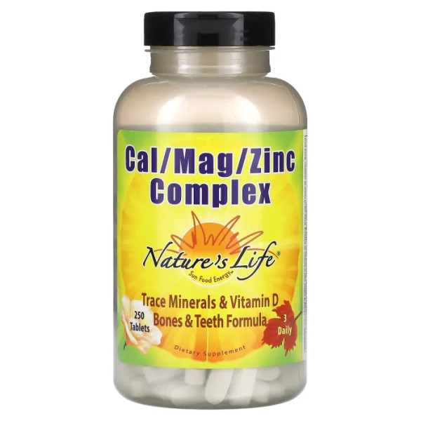 Кальций Магний Цинк, Cal \/ Mag \/ Zinc Complex, Nature's Life, 250 таблеток
