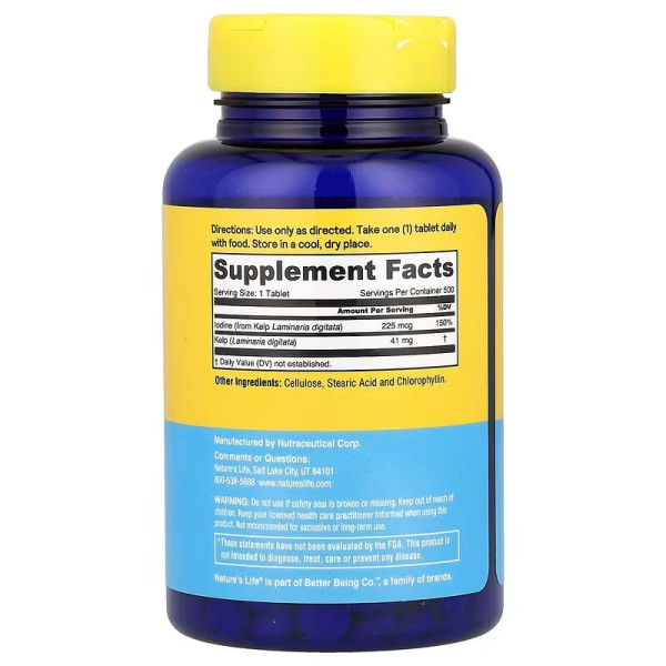 Ламінарія ісландська, Icelandic Kelp, Nature's Life, 41 мг, 500 таблеток