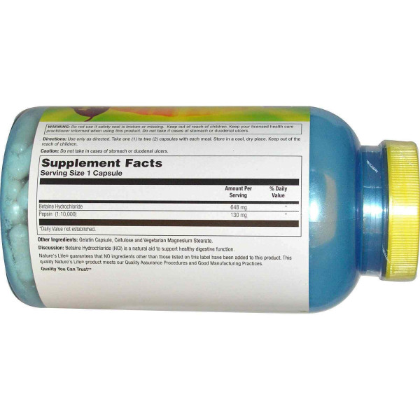 Бетаїну гідрохлорид, Betaine HCl, Nature's Life, 648 мг, 250 капсул