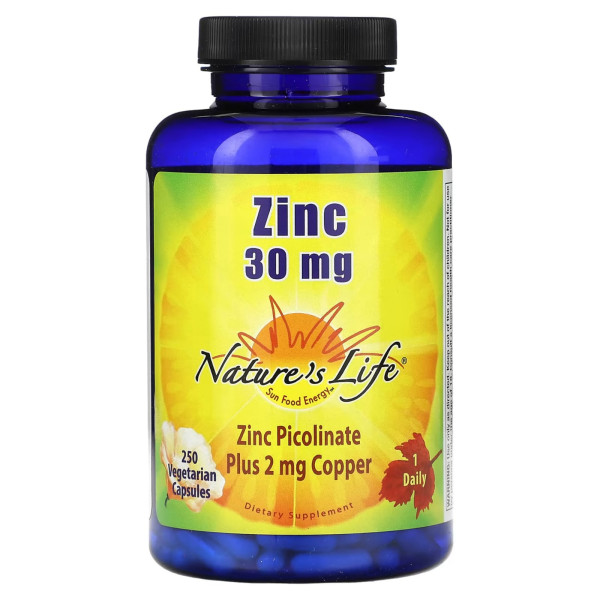 Цинк у капсулах, Zinc, Nature's Life, 30 мг, 250 вегетаріанських капсул