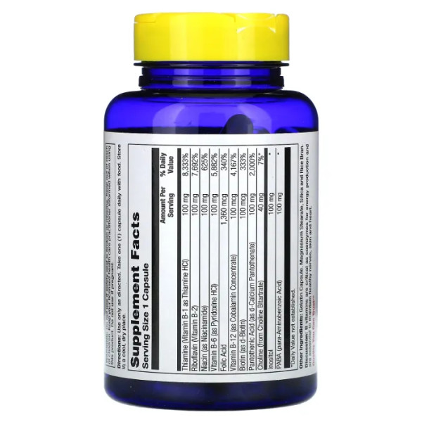 Комплекс В-100, B-100, Nature's Life, высокое содержание фолиевой кислоты, 1360 мкг, 100 капсул