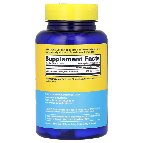 Магнію малат, Renewing Magnesium Malate, Nature's Life, відновлюючий, 200 мг, 100 таблеток