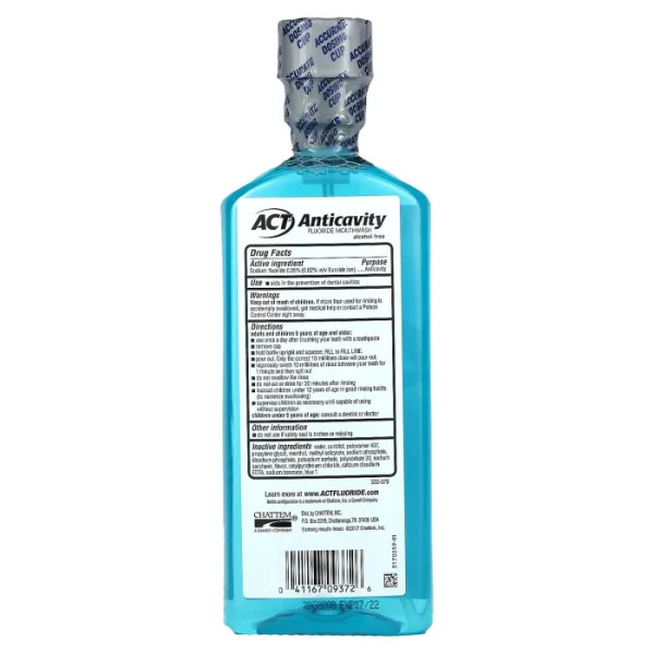 Ополіскувач для рота з фтором від карієсу, Anticavity Fluoride Mouthwash, Act, без спирту, арктичний вибух, 532 мл