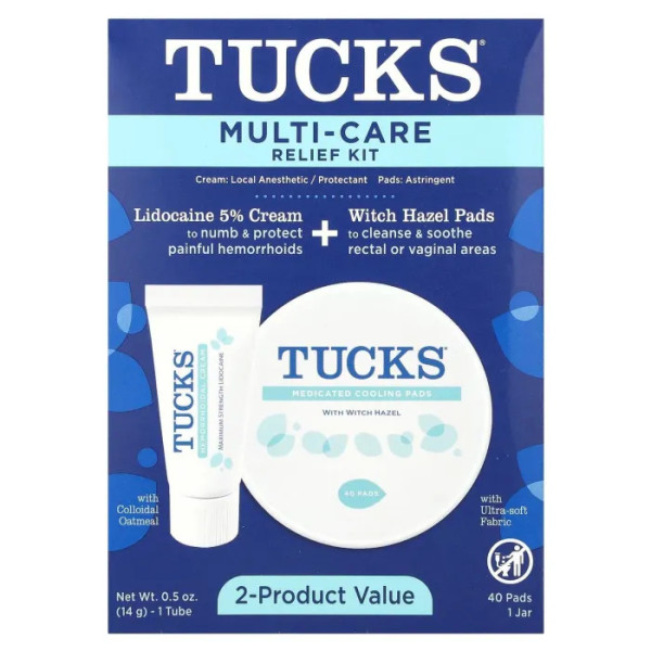 Набір для знеболювання, Mult-Care Relief Kit, Tucks, крем від геморою (14 г) + подушечки для охолодження (40 шт)