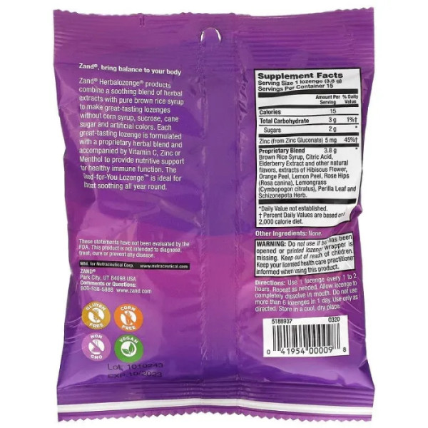 Цинк з екстрактом бузини, Elderberry Zinc, Zand, 15 льодяників