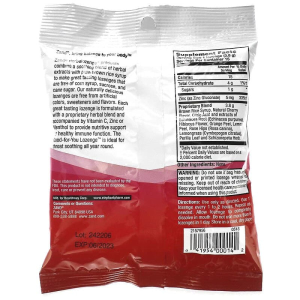 Цинк з ехінацеєю, Zand, вишневий смак, 15 льодяників