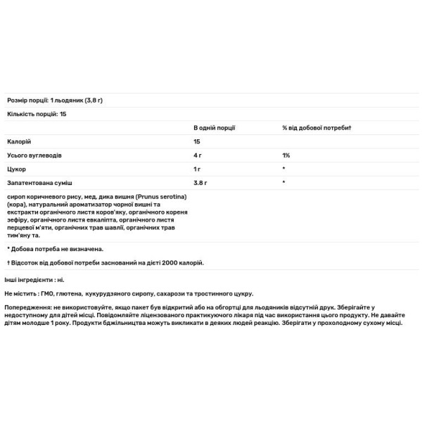 Льодяники з медово-вишневим смаком, Wild Cherry, Zand, 15 льодяників