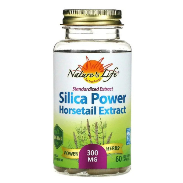 Кремній, Extract Silica-Power, Nature's Herbs, стандартизований екстракт, 300 мг, 60 вегетаріанських капсул