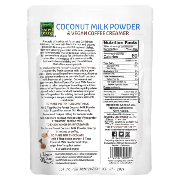 Кокосове молоко, Coconut Milk Powder, Edward & Sons, сухе, 150 г