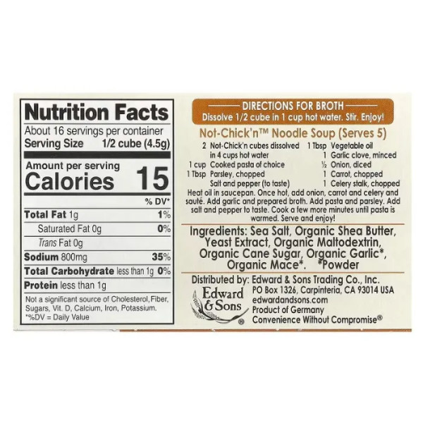 Бульйонні кубики без курки, Not-Chick'n, Bouillon Cubes, Edward & Sons, 8 кубиків