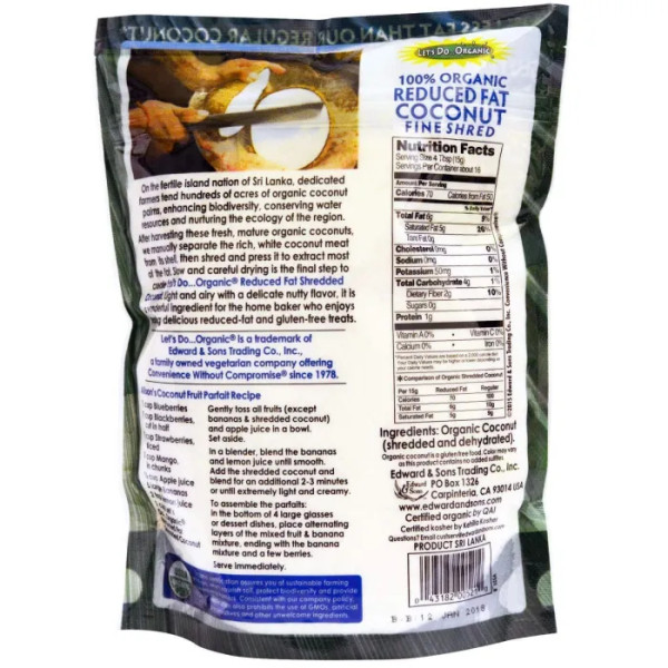 Кокосова стружка, Coconut, Edward & Sons, знежирена, органік, несолодка, 250 г