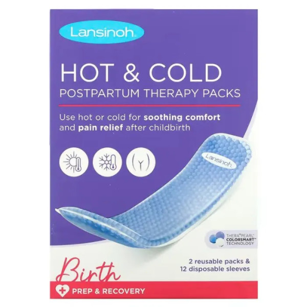 Пакетики для гарячої та холодної післяпологової терапії, Hot & Cold Postpartum Therapy Packs Sleeve Refill, Lansinoh, 2 багаторазові пакетики та 12 одноразових рукавів
